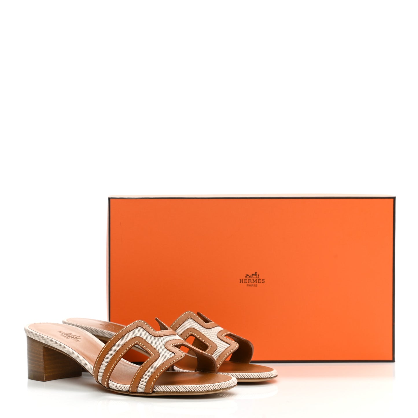 Calfskin Canvas Oasis Sandals 35 Noisette Beige Dore