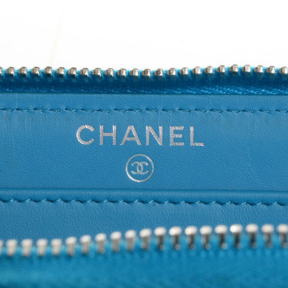 Chanel Patent Quilted Large Gusset Zip Around Wallet Blue 7 of 9