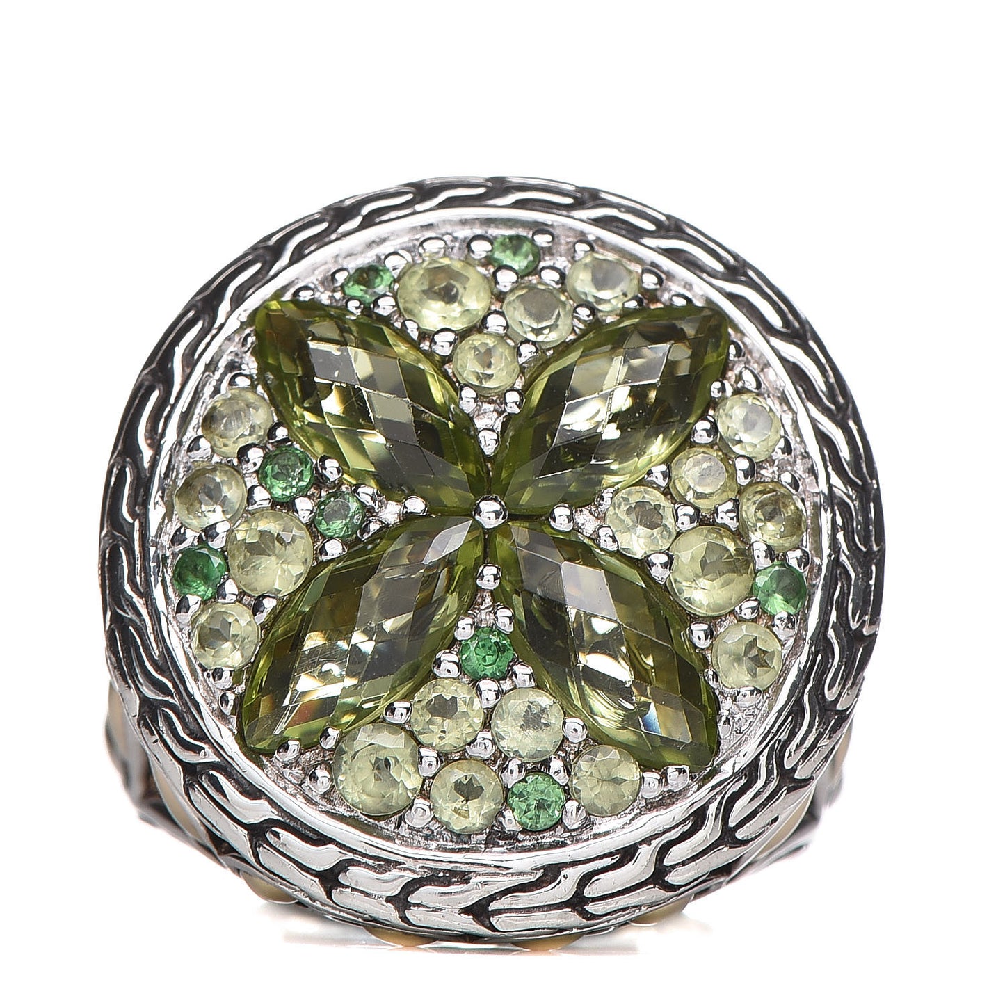 Sterling Silver 18K Yellow Gold Peridot Tsavorite Batu Kawung Ring 54 7