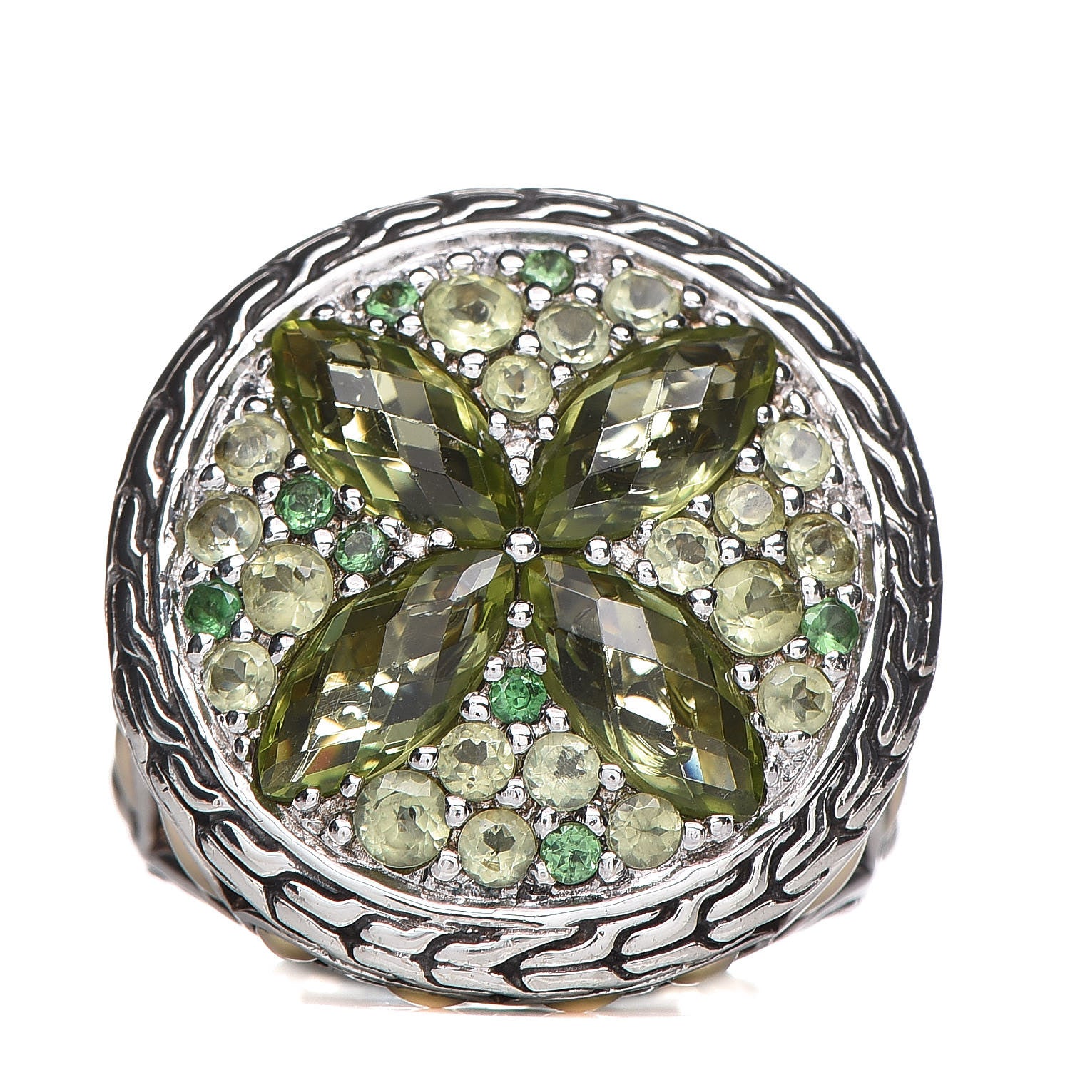 John Hardy Sterling Silver 18K Yellow Gold Peridot Tsavorite Batu Kawung Ring 54 7 1 of 6
