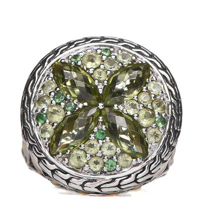 John Hardy Sterling Silver 18K Yellow Gold Peridot Tsavorite Batu Kawung Ring 54 7 1 of 6