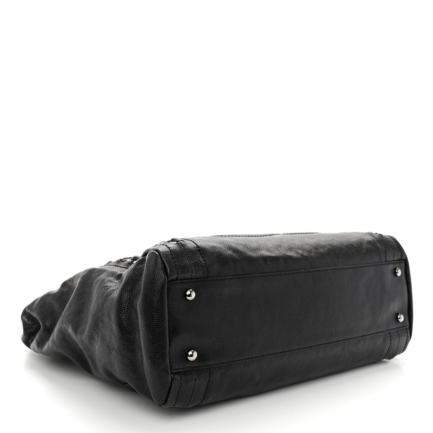 Glazed Calfskin Modern Chain Tote Black