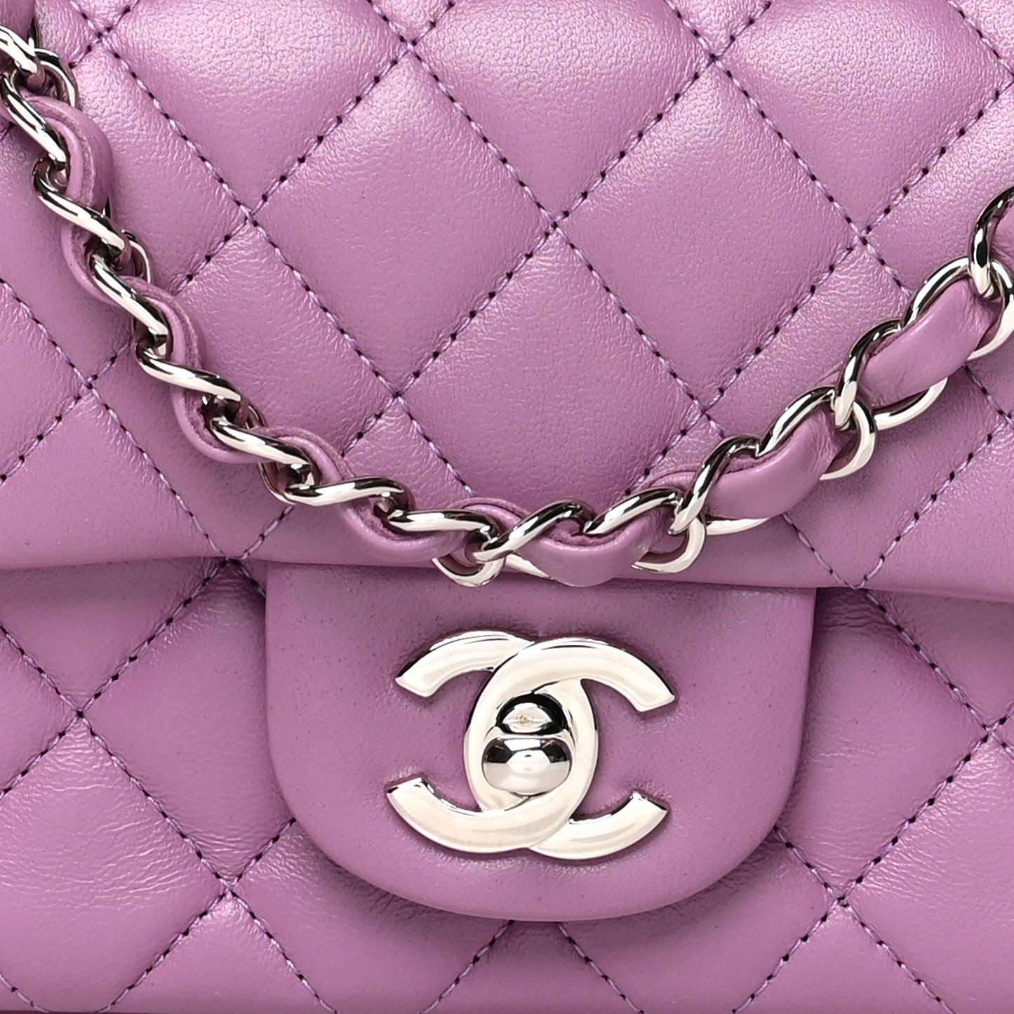 Lambskin Quilted Mini Rectangular Flap Purple