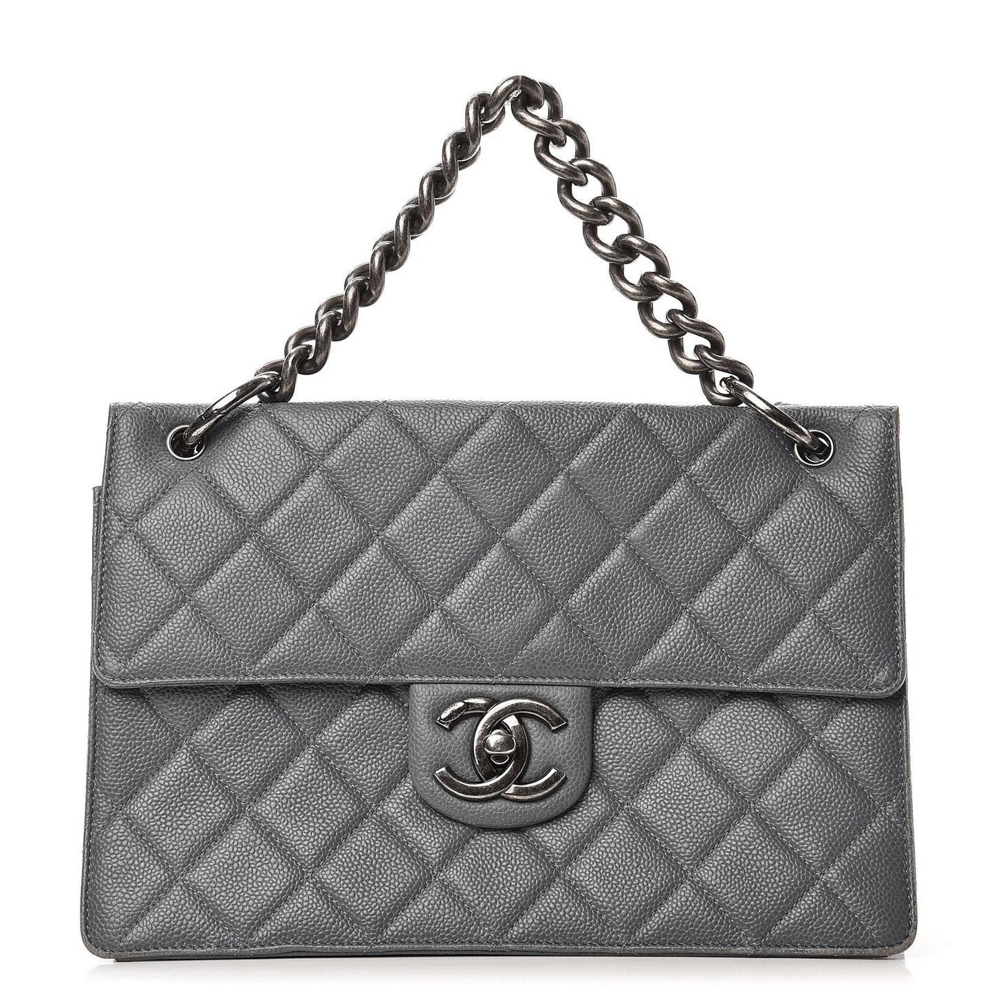 Caviar Quilted Large Retro Class Flap Grey