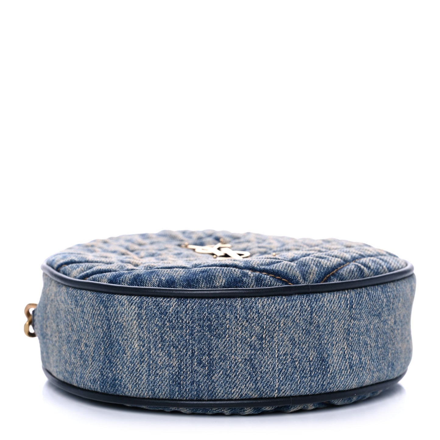 Denim Quilted Monogram Round Crossbody Bag Rodeo Blue