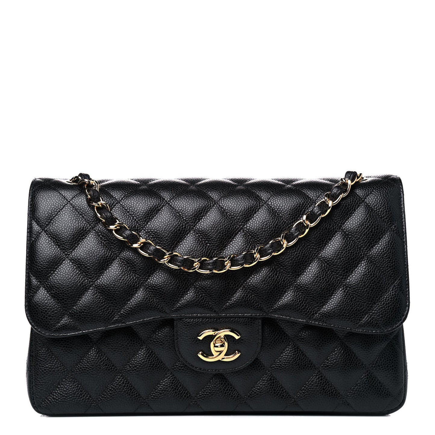 Caviar Quilted Jumbo Double Flap Black