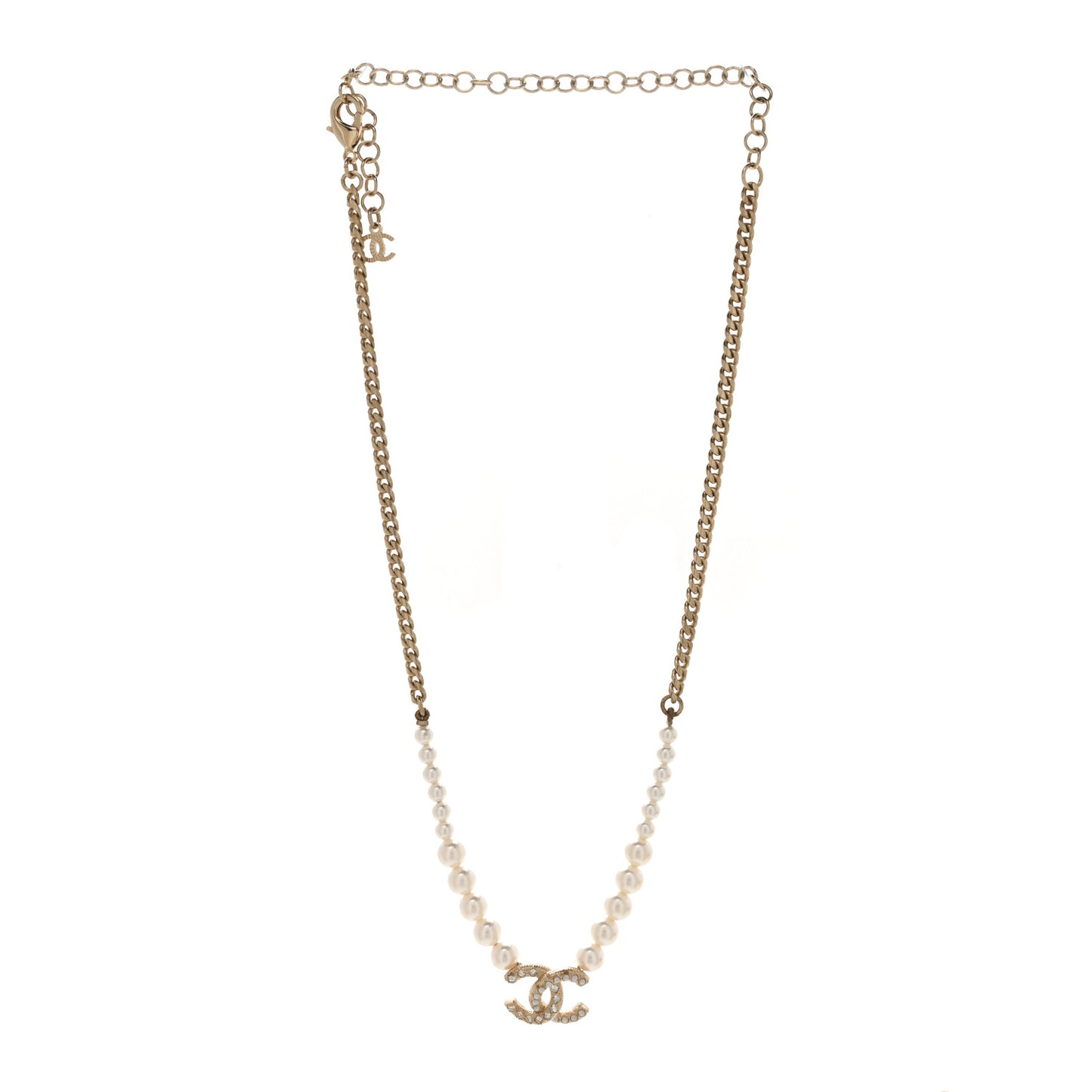 Pearl Crystal Chain CC Necklace Gold Gold