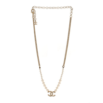 Chanel Pearl Crystal Chain CC Necklace Gold Gold 3 of 5