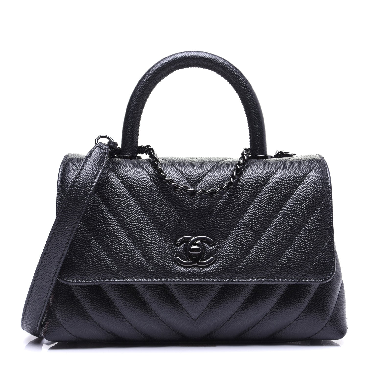 Chanel Caviar Chevron Quilted Mini Coco Handle Flap So Black 1 of 14