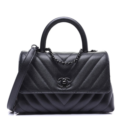 Chanel Caviar Chevron Quilted Mini Coco Handle Flap So Black 1 of 14