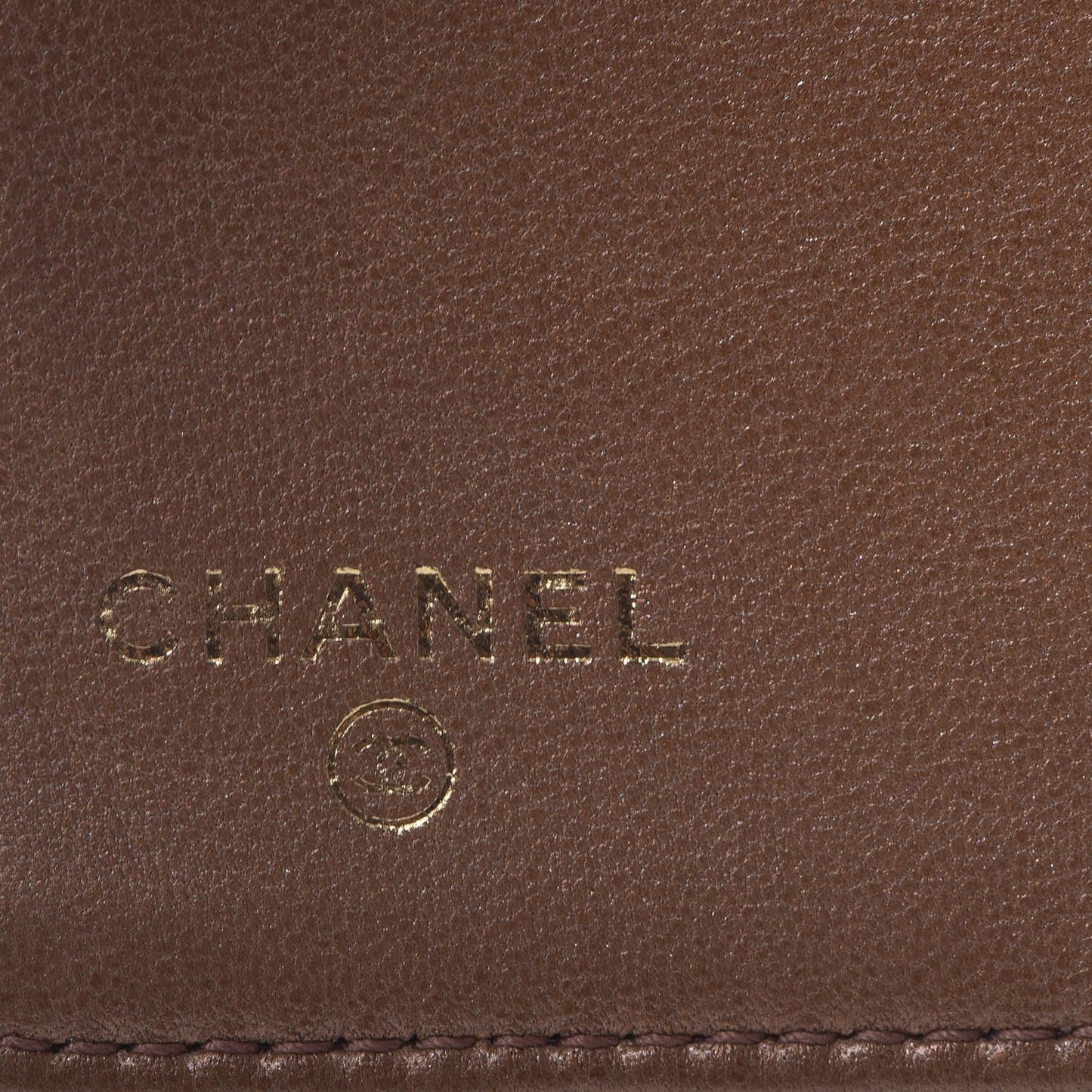 Metallic Lambskin Camellia Embossed Yen Wallet Brown