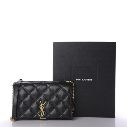 Saint Laurent Lambskin Diamond Quilted Becky Chain Wallet Black 9 of 9