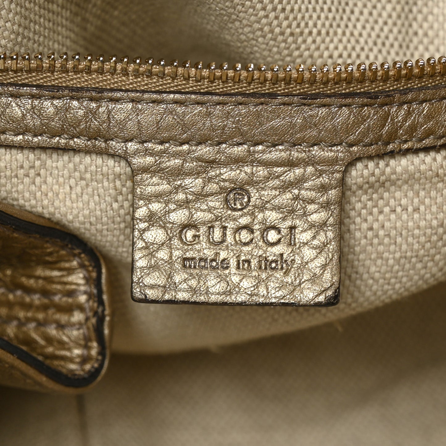 Metallic Pebbled Calfskin Large Soho Chain Shoulder Bag Golden Beige