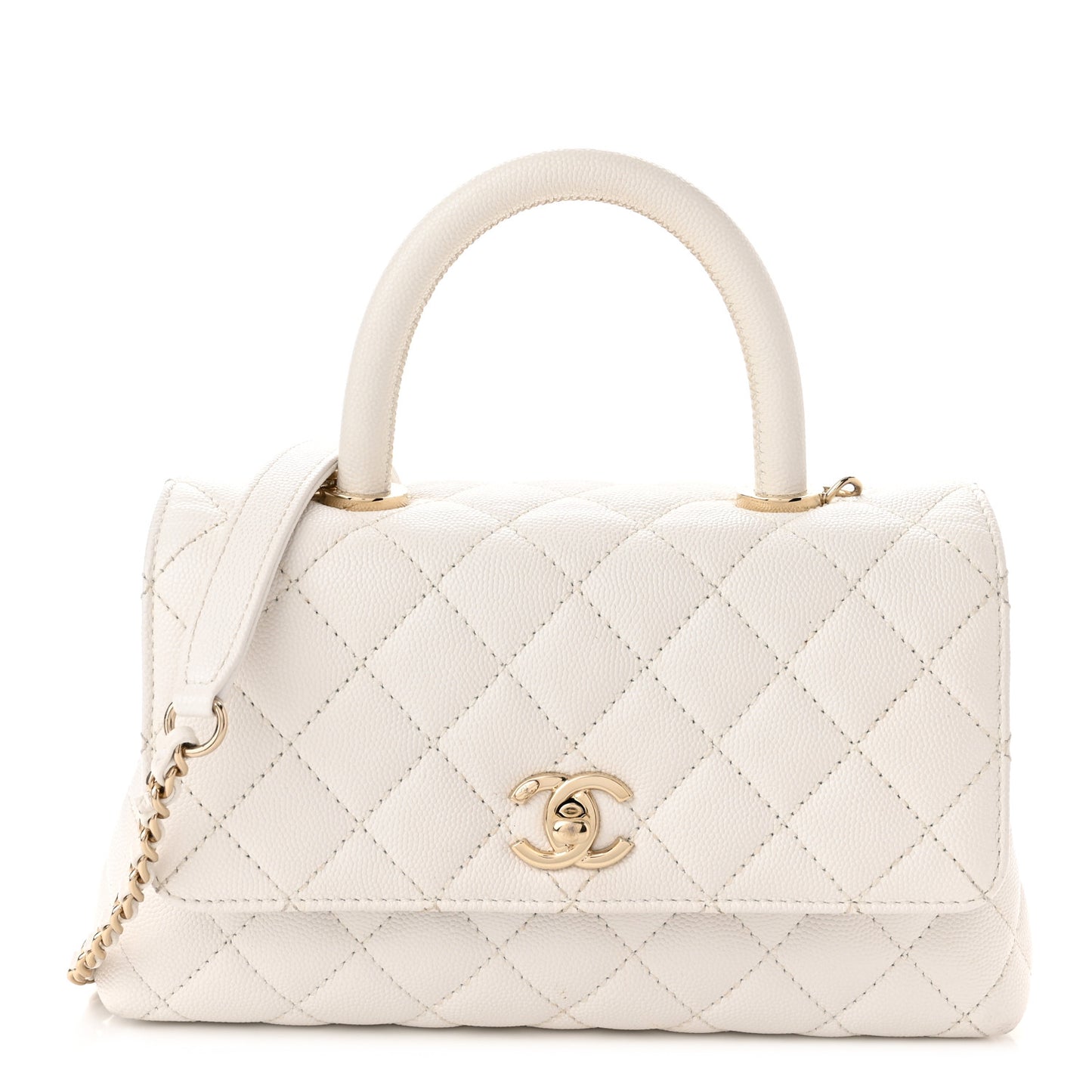 Caviar Quilted Mini Coco Handle Flap White