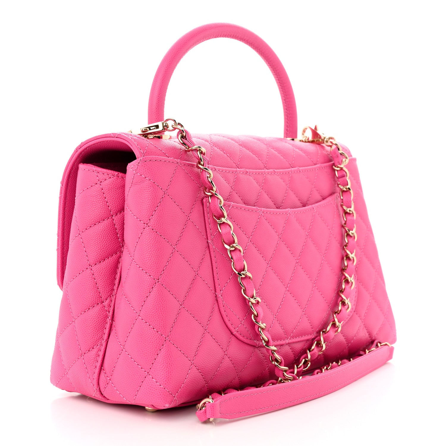 Chanel Caviar Quilted Small Coco Handle Flap Dark Pink 3 of 11
