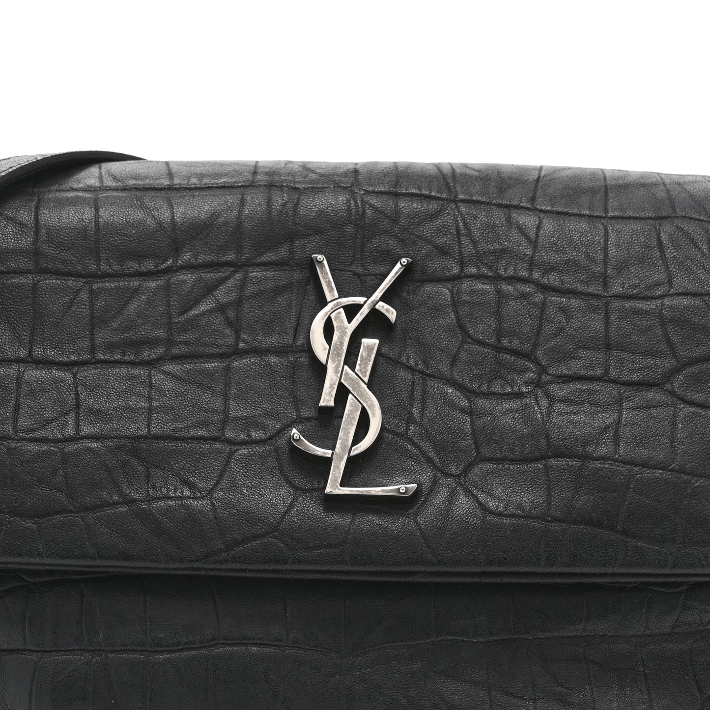Calfskin Crocodile Embossed Medium West Hollywood Monogram Fold-Over Black