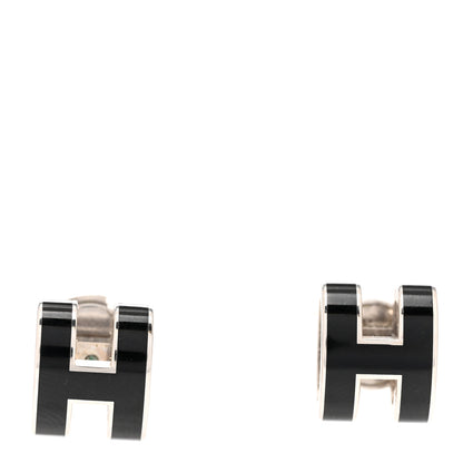 Hermes Palladium Lacquered Mini Pop H Earrings Black 1 of 6