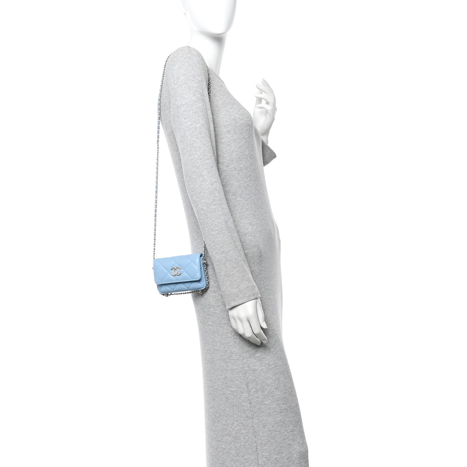 Chanel Lambskin Quilted Chain Around Coin Purse With Chain Light Blue 2 of 12