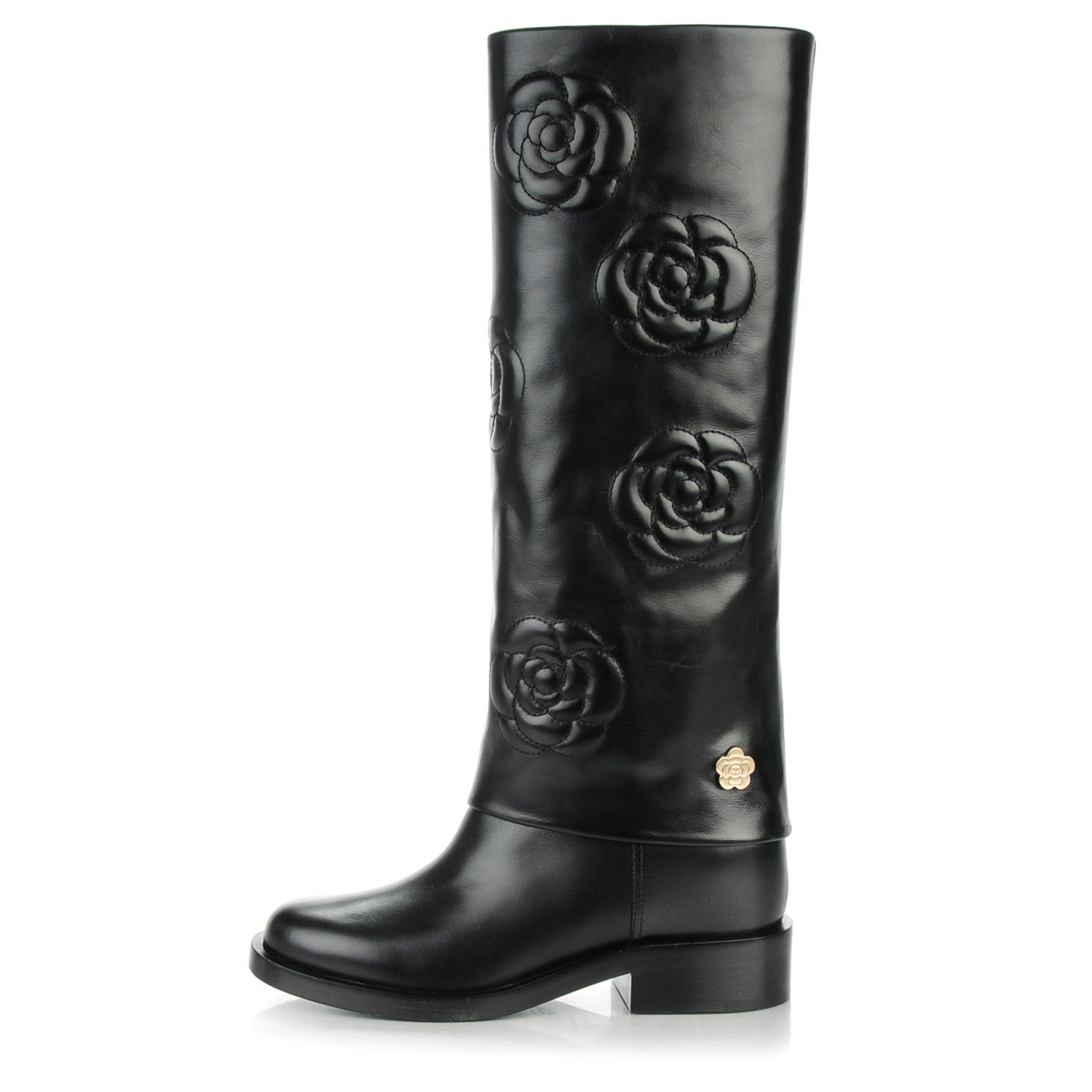 Chanel Calfskin Camellia High Boots 36 Black 1 of 8