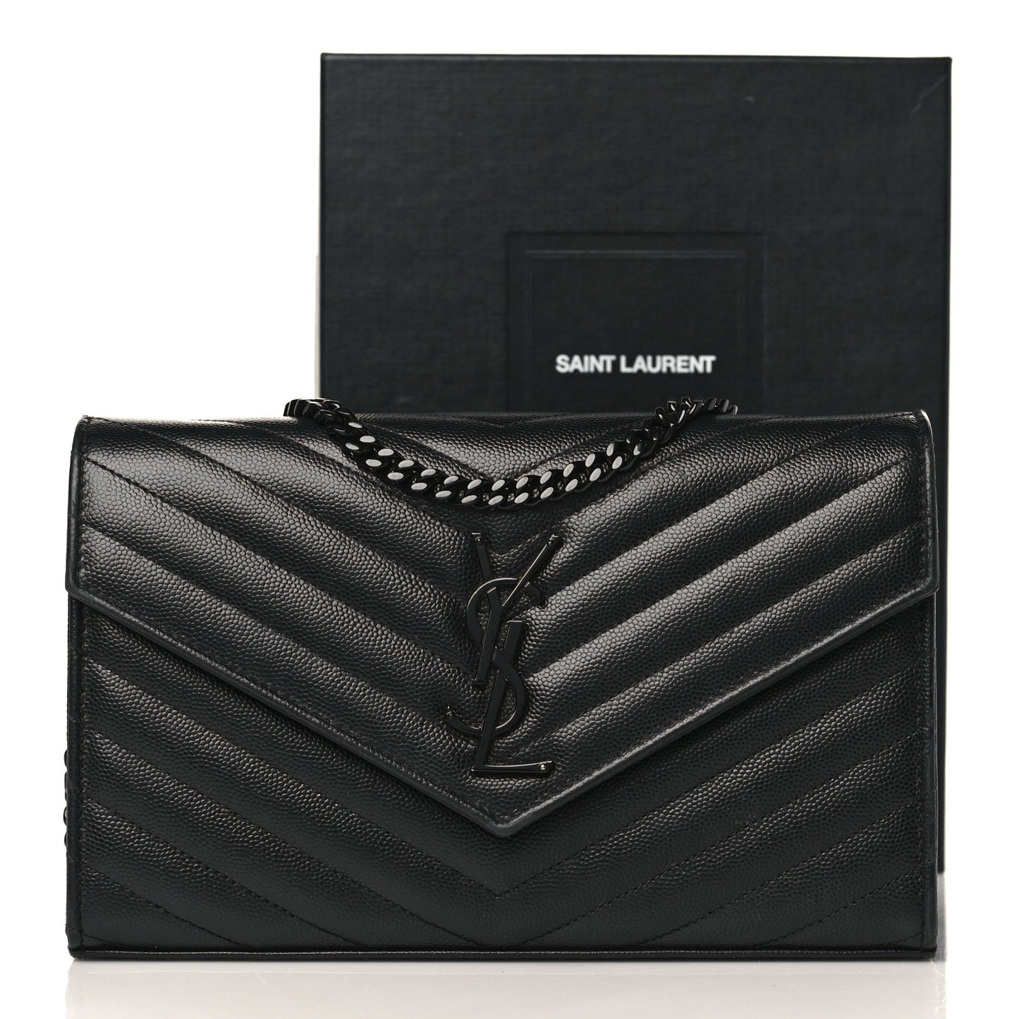 Grain De Poudre Matelasse Chevron Monogram Chain Wallet Black
