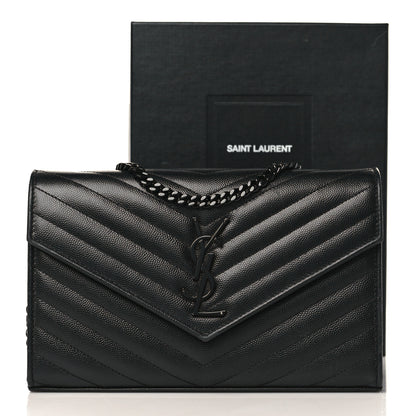 Saint Laurent Grain De Poudre Matelasse Chevron Monogram Chain Wallet Black 8 of 8