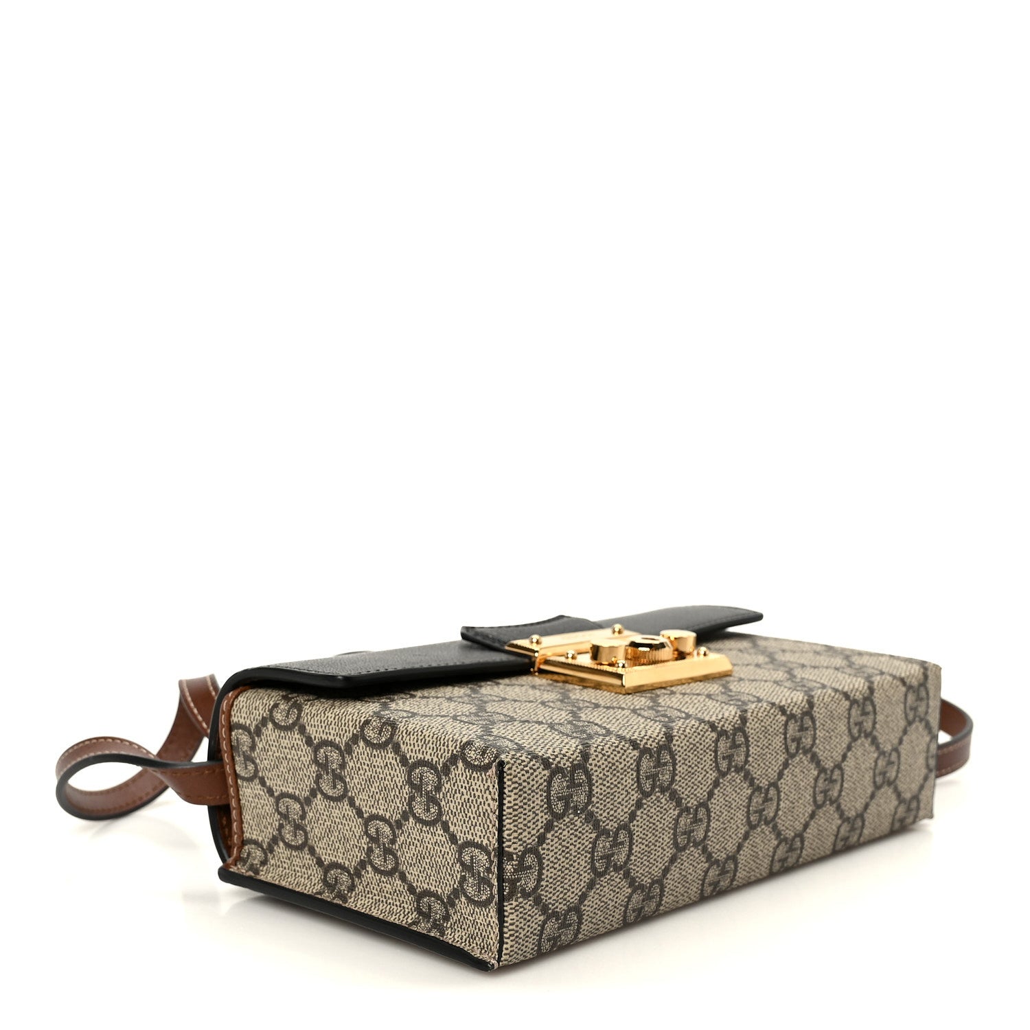 Gucci GG Supreme Monogram Calfskin Mini Padlock Top Handle Shoulder Bag Beige Black Cuir 4 of 11