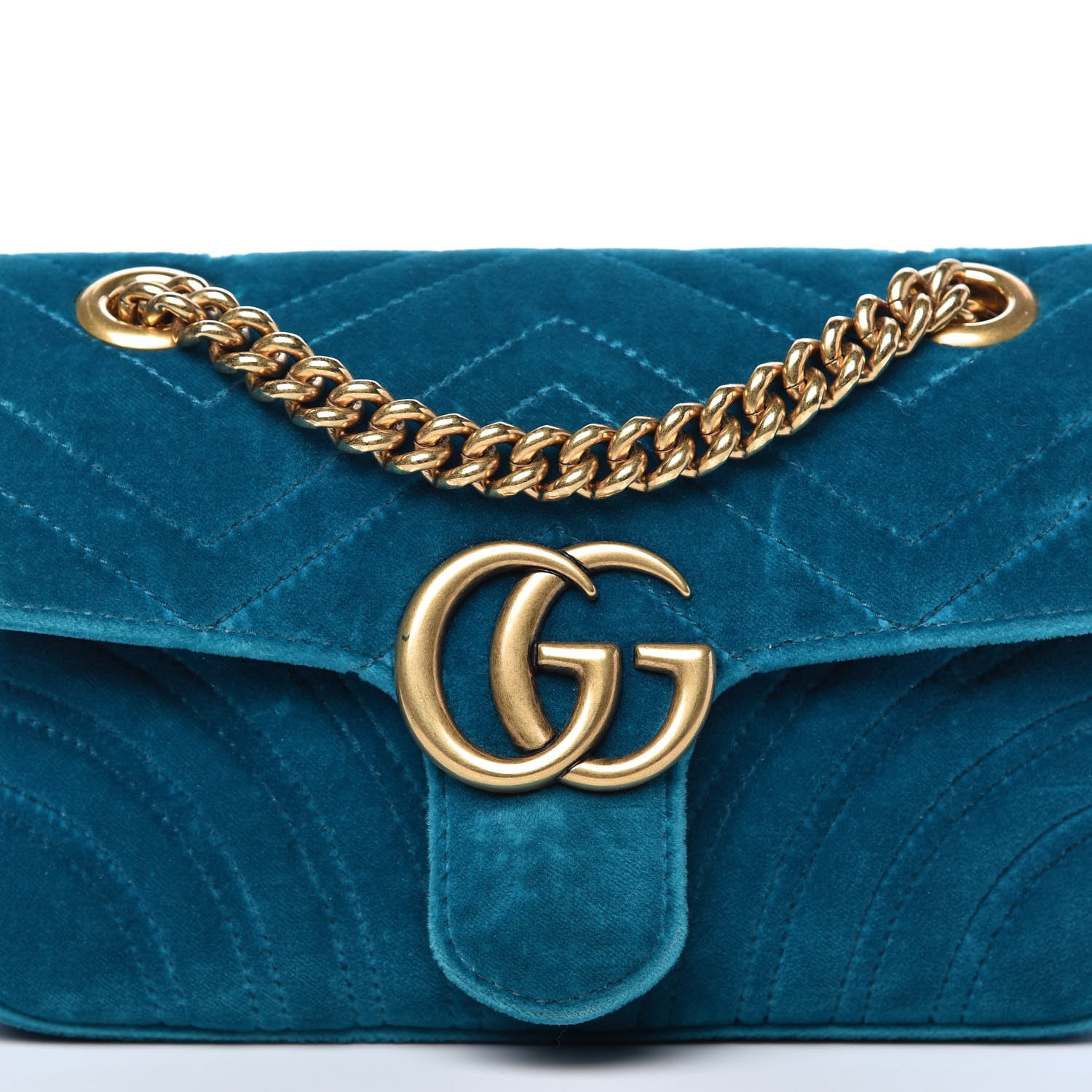 Gucci Velvet Matelasse Mini GG Marmont Shoulder Bag Pavone Cyan 11 of 11
