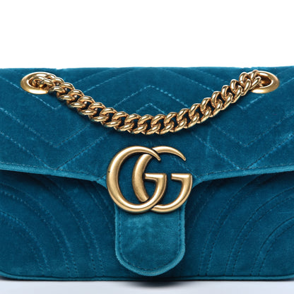 Gucci Velvet Matelasse Mini GG Marmont Shoulder Bag Pavone Cyan 11 of 11
