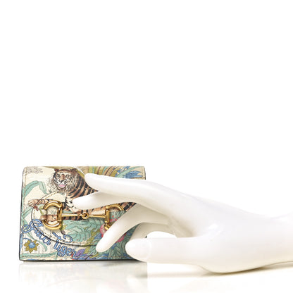 Gucci New Shangai Calfskin Tiger Savanah Horsebit 1955 Card Case Wallet Chalky White Multicolor 2 of 8
