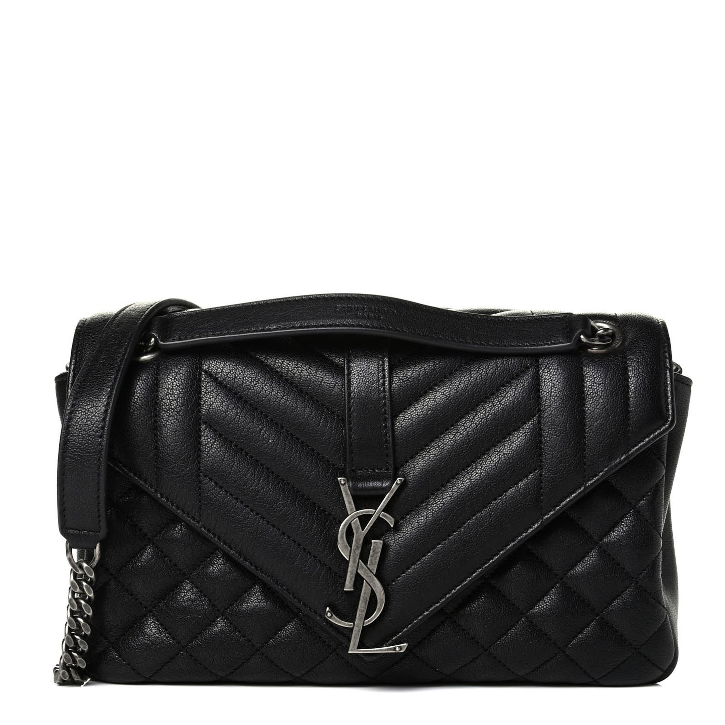 Sheepskin Tri-Quilt Monogram Medium College Bag Black