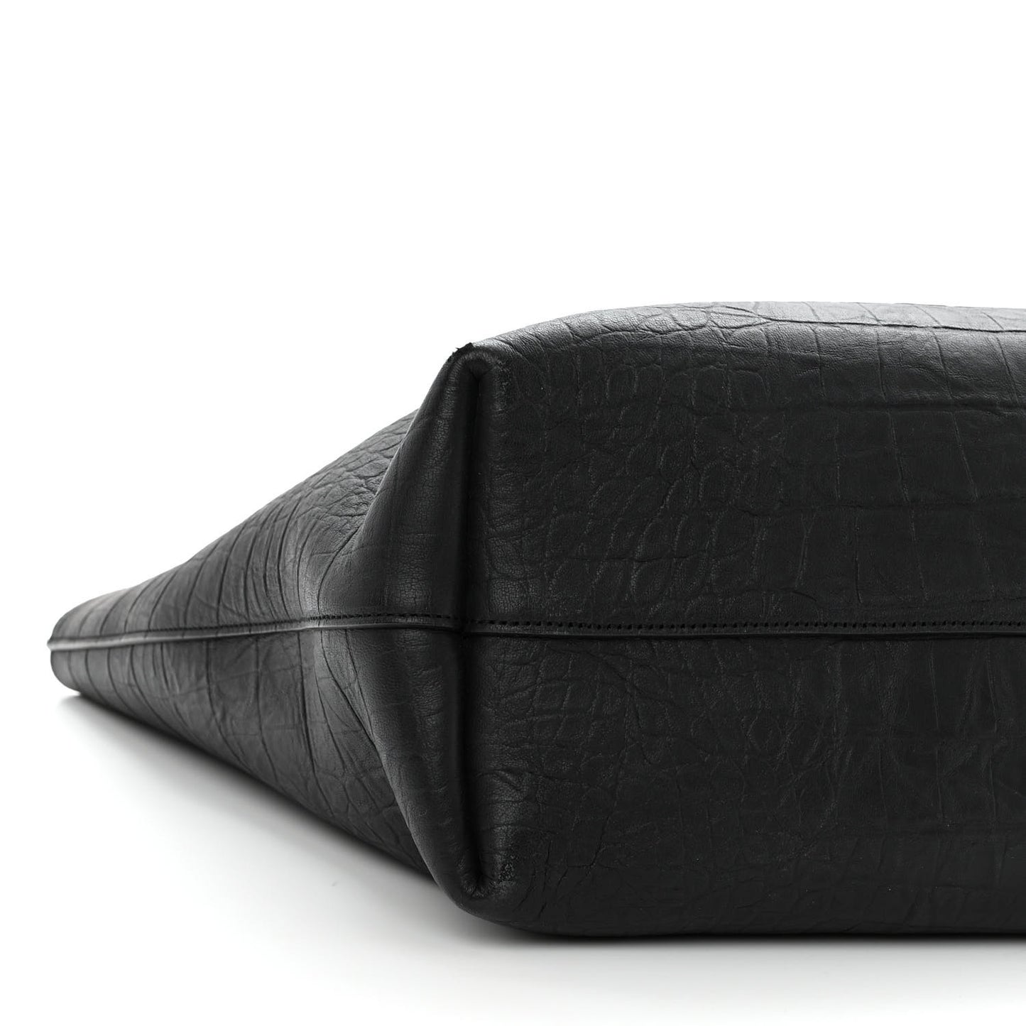 Calfskin Crocodile Embossed Large Shopper Tote Black