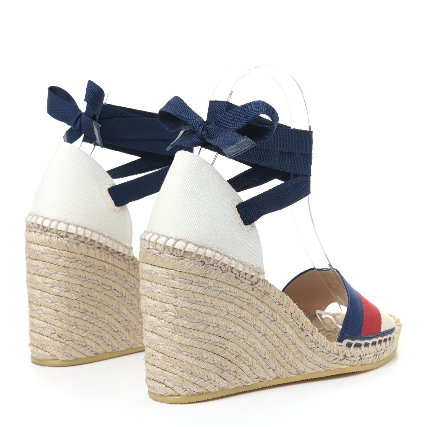 Canvas Sylvie Web Ankle Wrap Espadrille Wedge Sandals 36.5 Mystic White Hibiscus Red Maritime