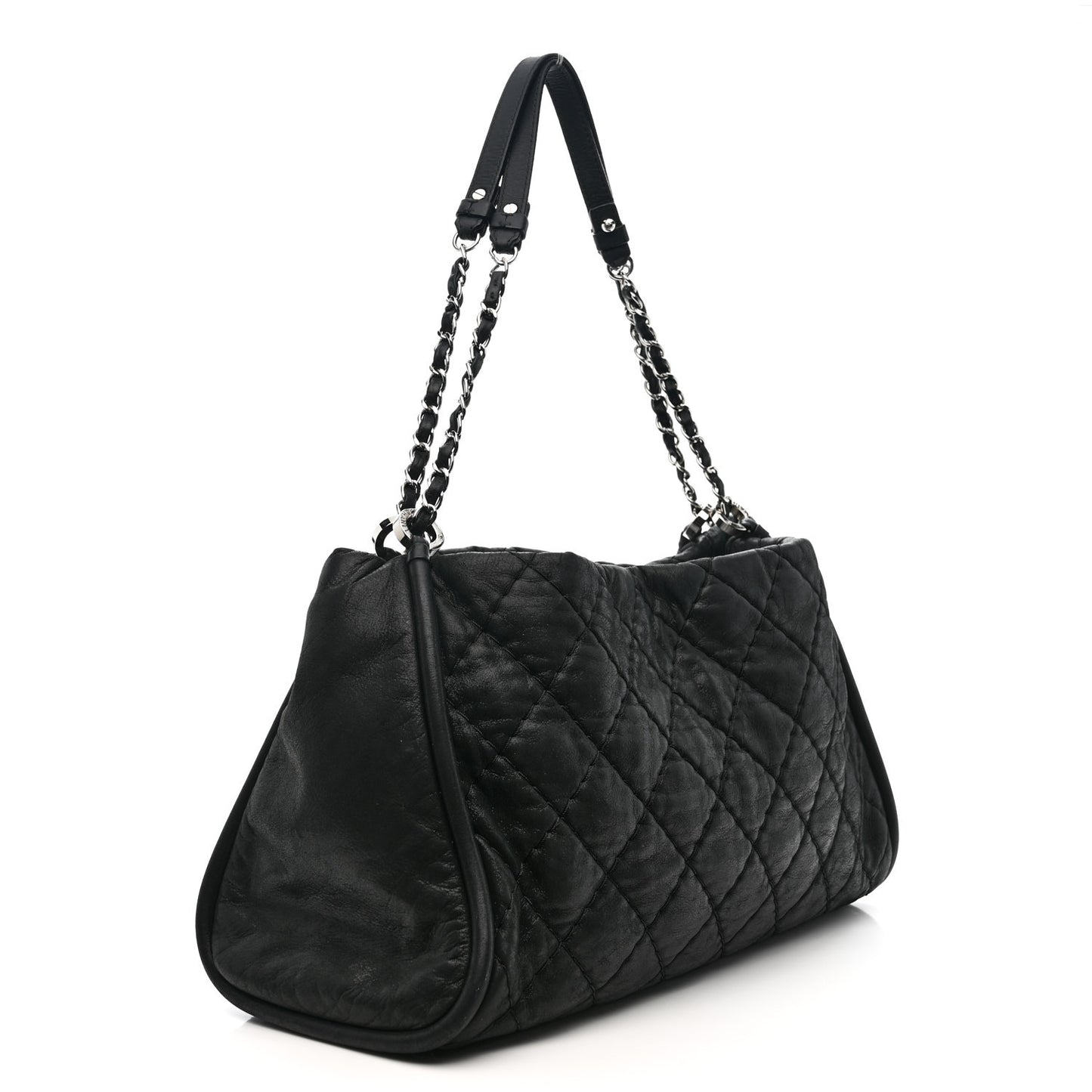 Iridescent Calfskin Quilted Relax CC Shoulder Bag Black