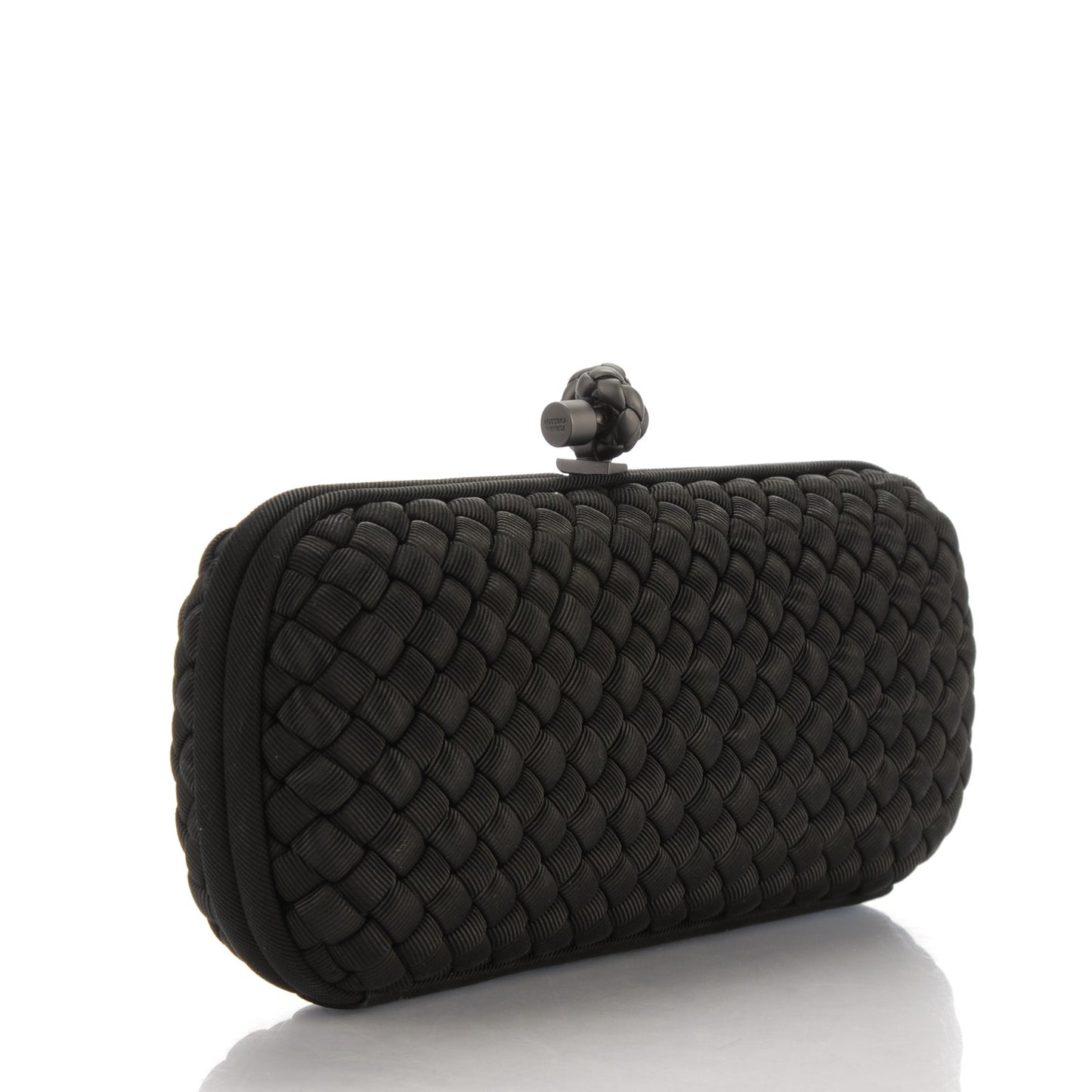 Silk Faille Intrecciato Knot Clutch Black