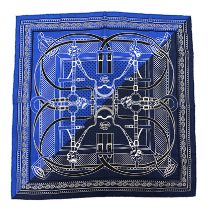 Hermes Silk Grand Manege Cut Bandana Scarf 55 Bleu Nuit Bleu 1 of 3