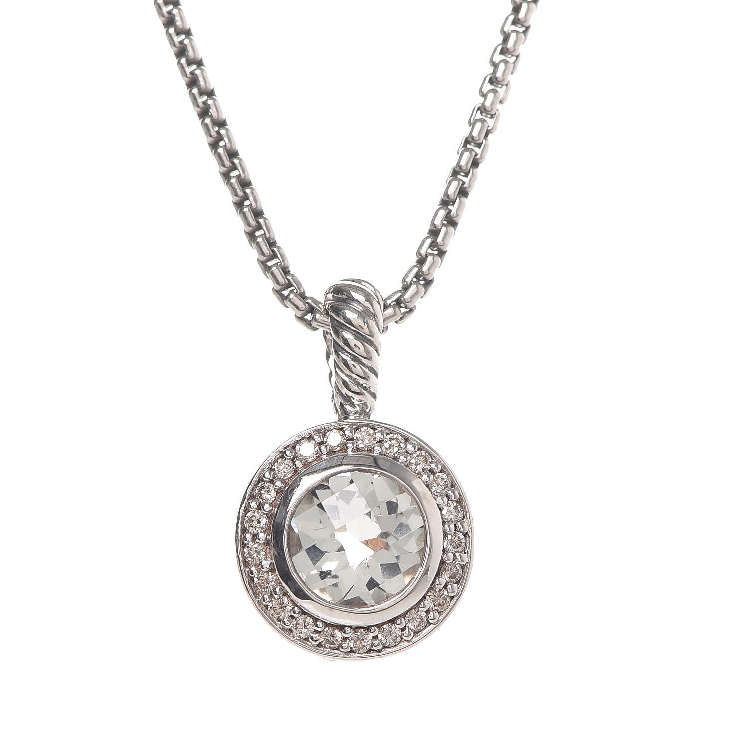 David Yurman Sterling Silver Diamond Prasiolite 8mm Petite Cerise Pendant Necklace 4 of 6