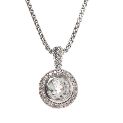 David Yurman Sterling Silver Diamond Prasiolite 8mm Petite Cerise Pendant Necklace 4 of 6