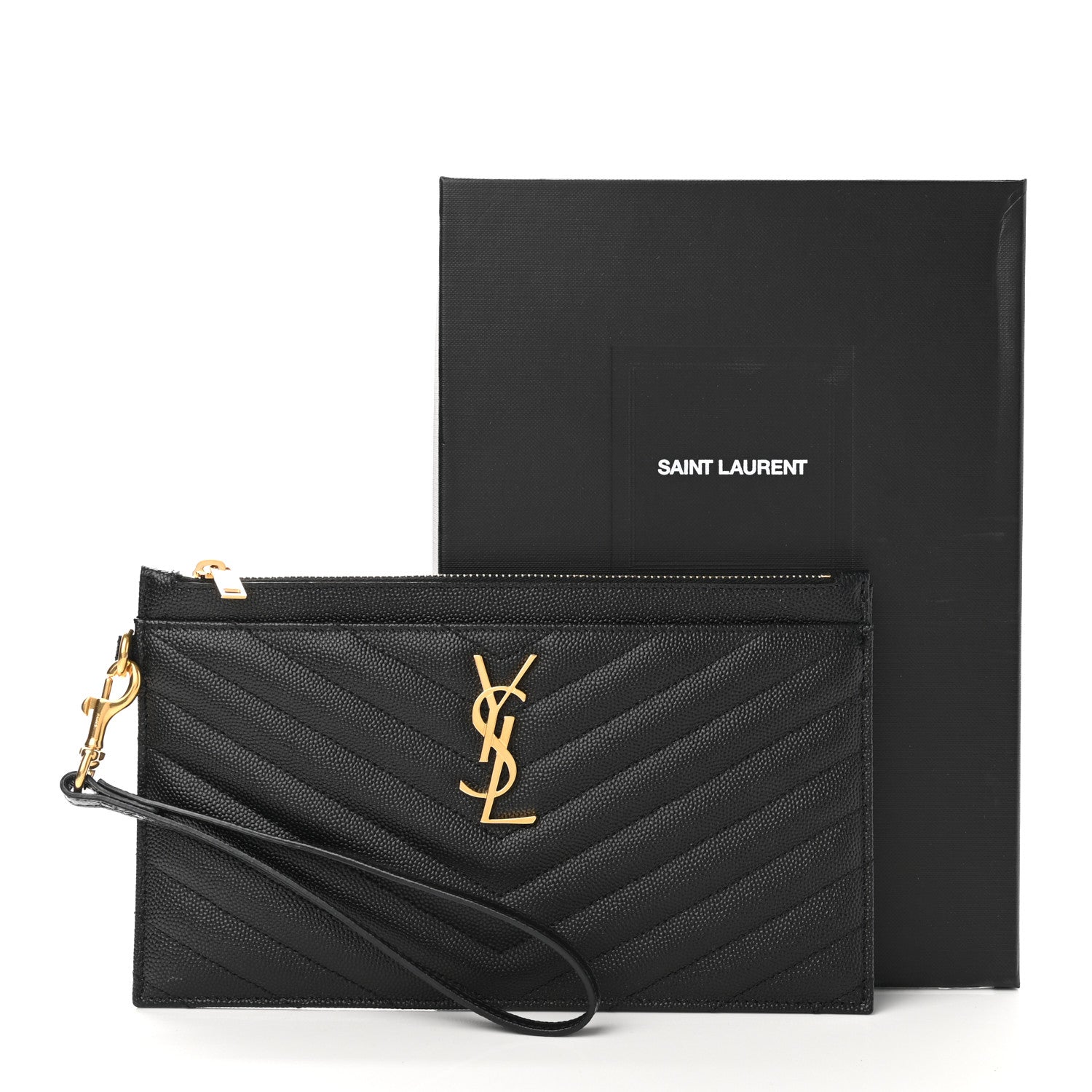 Saint Laurent Grain De Poudre Chevron Monogram Large Bill Pouch Black 10 of 10