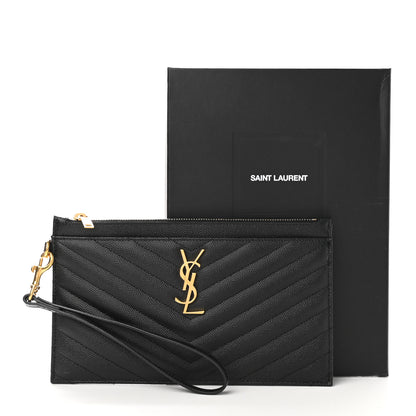 Saint Laurent Grain De Poudre Chevron Monogram Large Bill Pouch Black 10 of 10