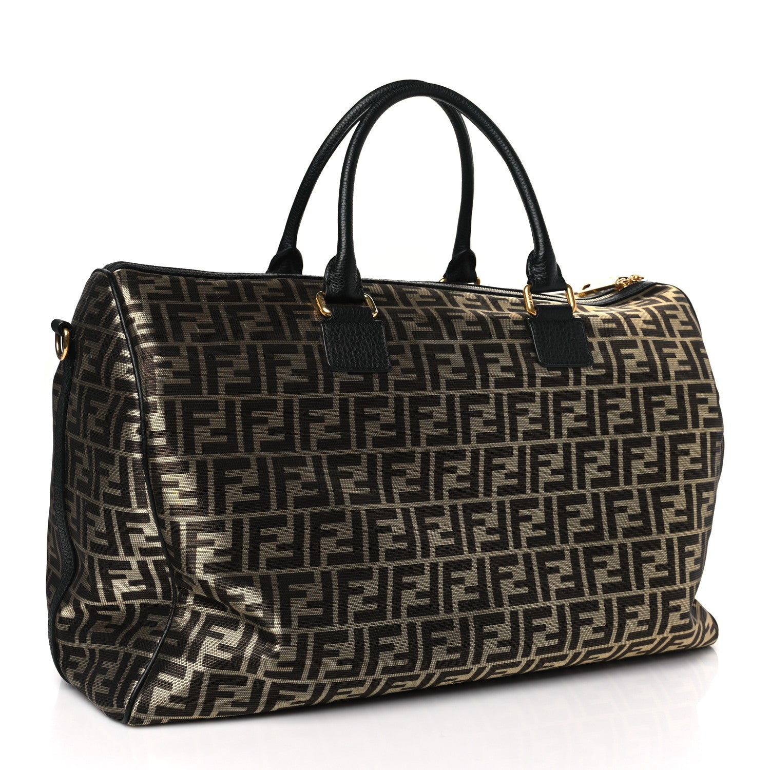 Fendi Fabric Jacquard Cuoio Roma FF Metallic Thread Karligraphy Weekender Gold Black 3 of 9