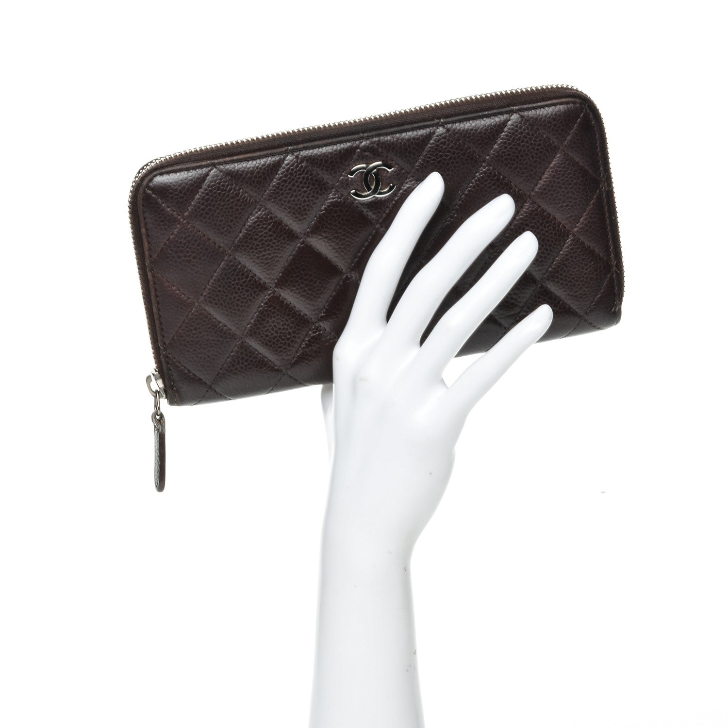 Chanel Caviar Quilted Large Gusset Zip Around Wallet Dark Brown 2 of 9