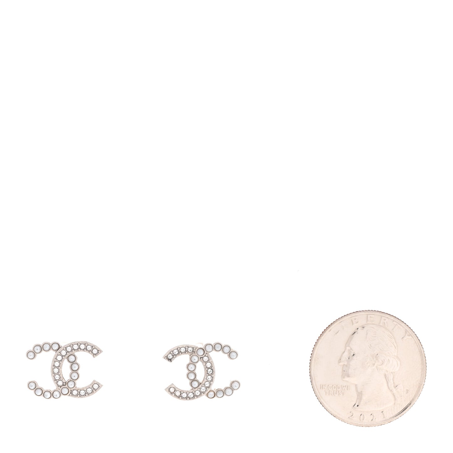 Pearl Crystal CC Earrings Silver