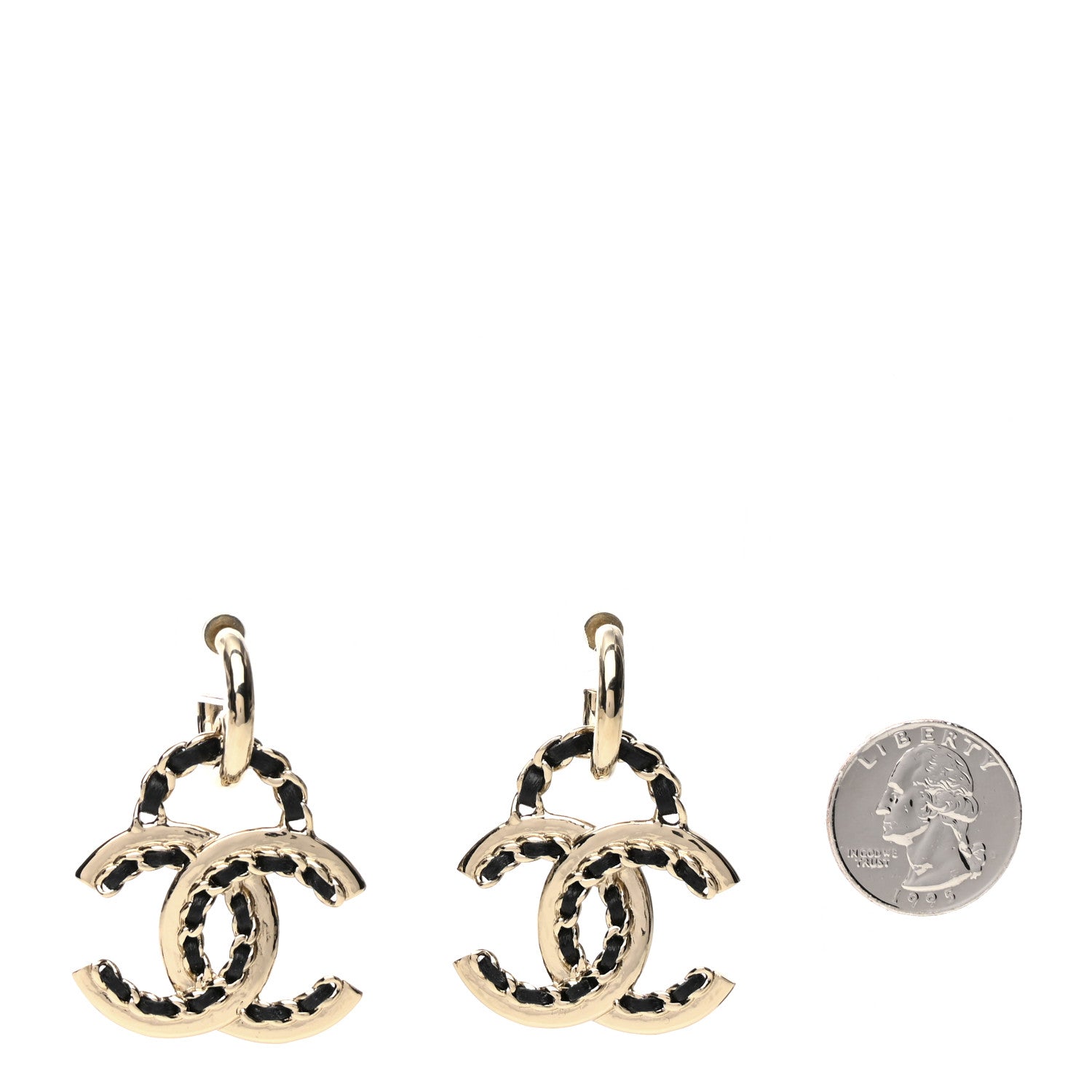Chanel Lambskin Chain CC Drop Earrings Black Gold 2 of 4