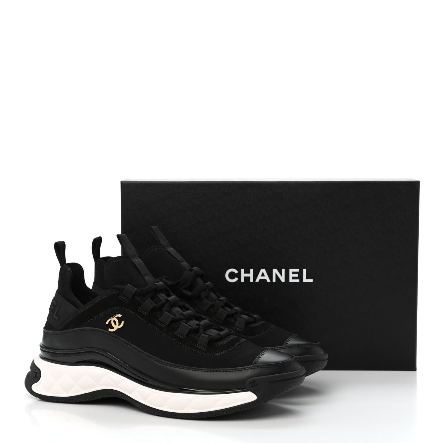 Velvet Calfskin Mixed Fibers CC Sneakers 40 Black