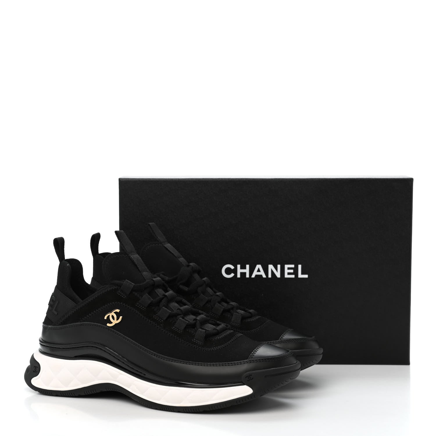 Chanel Velvet Calfskin Mixed Fibers CC Sneakers 40 Black 9 of 9