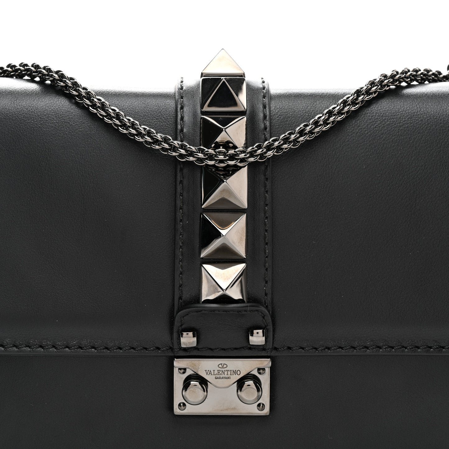 Vitello Medium Glam Lock Rockstud Flap Black