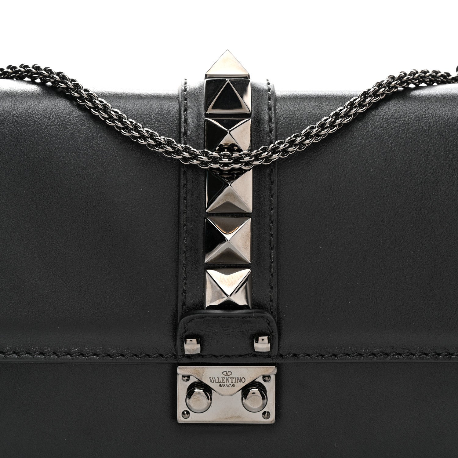 Valentino Garavani Vitello Medium Glam Lock Rockstud Flap Black 7 of 10