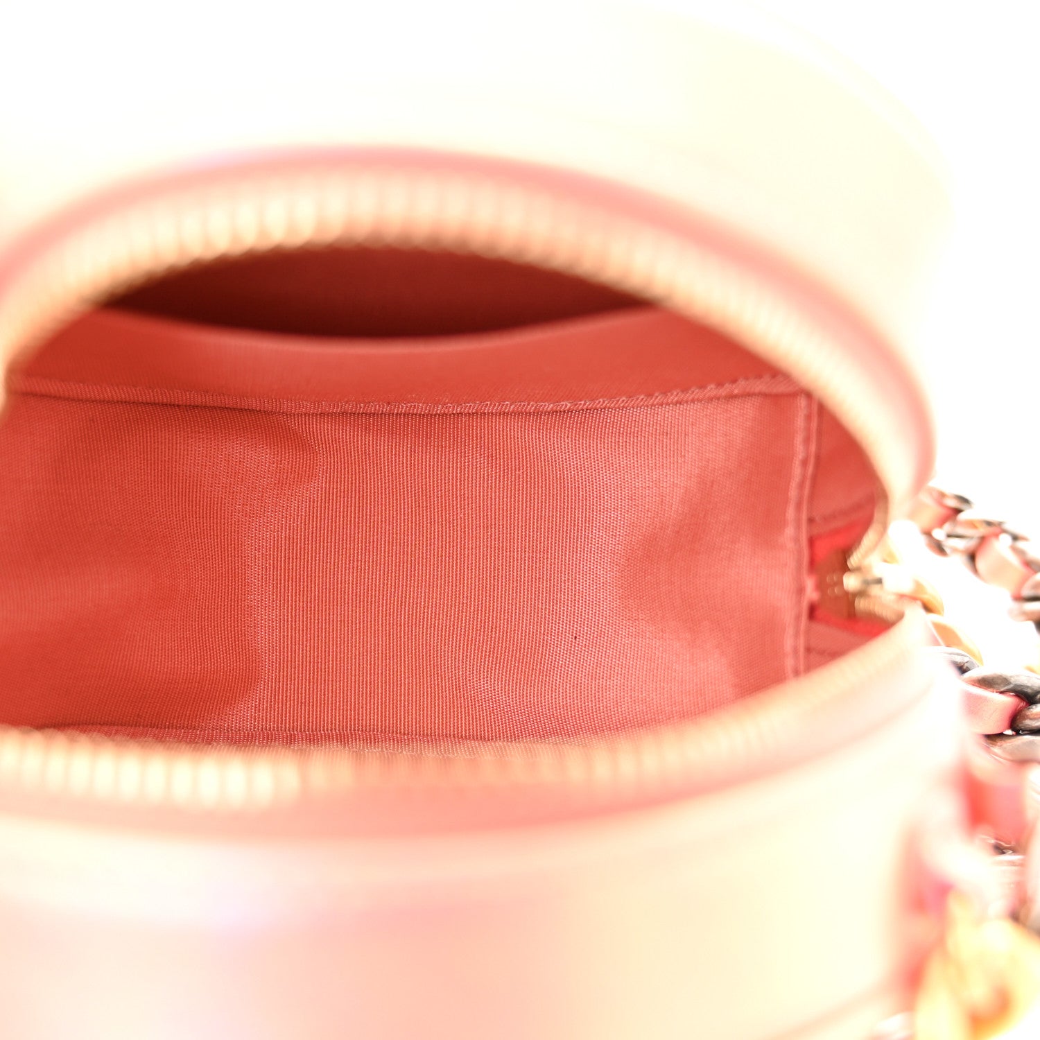 Chanel Iridescent Calfskin Quilted Chanel 19 Round Clutch With Chain Pink 5 of 10