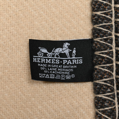 Hermes Wool Cashmere H Casaque Blanket Ecru Carbone 3 of 3