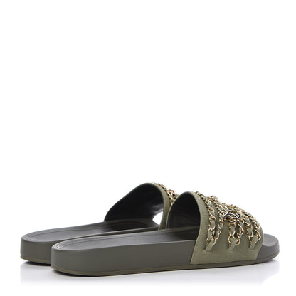 Chanel Canvas Chain Flat Sandals 41 Khaki 4 of 10